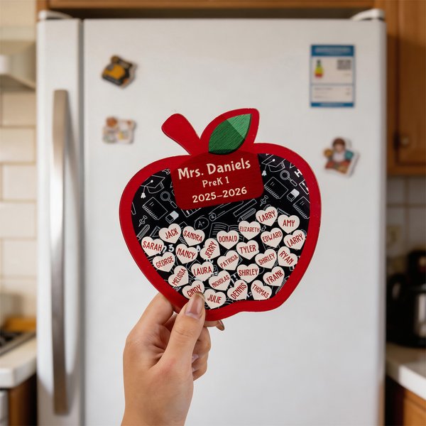 Personalized Teacher Apple Fridge Magnet Coaster Keychain with 1-35 Heart Student Names Back to School End of Year Appreciation Gift for Teachers