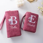 Gepersonaliseerde Parelmoer Geboortebloem PU-leer Vouwbare Portemonnee met Naam en Meerdere Kaartsleuven Verjaardag Jubileumcadeau voor Vrouwen