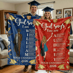 Personalised Cartoon Graduate Character God Says I Am Bible Name Soft Throw Blanket with Year and School Graduation Gift for 2026 Graduates