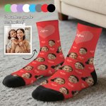 Personalised Romantic Heart Face Photo Mid-Calf/Knee High Socks with Text Mother's Day Father's Day Birthday Gift for Lover Friend Parent
