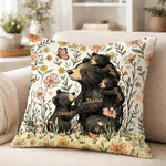 Personalised Flower Cute Mom Bear and 1-5 Baby Bears Soft Cushion Cover with Names Room Decor Mother's Day Gift for Mom