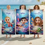 Personalisiertes Strandtuch mit eigener 3D Taucherfigur | mit Namen | sandabweisend | schnelltrocknend | Sommer Urlaub Geschenk für Familie Freunde