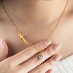 Personalisierte Birthstone Cross Dainty Halskette Exquisite Schmuck Geburtstag Jahrestag Taufe Geschenk für Frauen