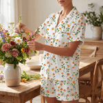 Personalisierte Blume Kurzarm Pyjama Set mit Namen Sommer Haus Kleidung Geburtstag Geschenk für Frau beste Freundin