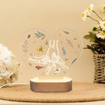Personalized Holding Hands Birth Flowers Heart-shaped LED Night Light with 1-6 Names and Wooden Base Mother's Day Birthday Gift for Mom Grandma