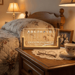 Personalised Grandma's Garden Birth Flower Rectanglar Acrylic LED Night Light with Wooden Base and Name Mother's Day Gift for Mom Grandma