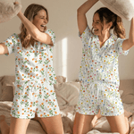 Personalisierte Blume Kurzarm Pyjama Set mit Namen Sommer Haus Kleidung Geburtstag Geschenk für Frau beste Freundin