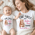 Personalized 100% Cotton First Mother's Day Bear Pattern T-shirt Bodysuit with Name and Year Daily Wear Mother's Day Gift for Mom Grandma