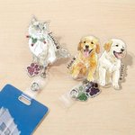 Personnalisé aquarelle 1-3 photos d'animaux de compagnie Badge rétractable avec nom et breloque patte pailletée Cadeau d'anniversaire pour le personnel médical Amoureux des animaux de compagnie