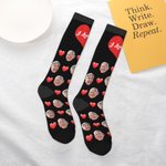 Personalised Romantic Heart Face Photo Mid-Calf/Knee High Socks with Text Mother's Day Father's Day Birthday Gift for Lover Friend Parent