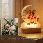 Gepersonaliseerd Cartoon Karakter Familie Maan Hart Acryl LED Nachtlampje met Naam en Houten Base Kamer Decor Verjaardagscadeau voor familie Mama Papa