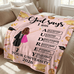 Personalised Cartoon Graduate Character God Says I Am Bible Name Soft Throw Blanket with Year and School Graduation Gift for 2026 Graduates