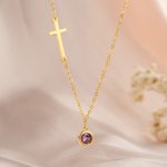 Personalisierte Birthstone Cross Dainty Halskette Exquisite Schmuck Geburtstag Jahrestag Taufe Geschenk für Frauen
