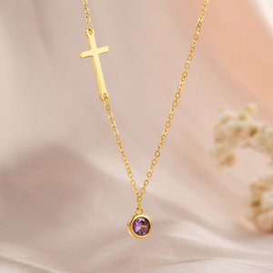 Personalized Birthstone Cross Dainty Necklace Exquisite Jewelry Birthday Anniversary Baptism Gift for Women