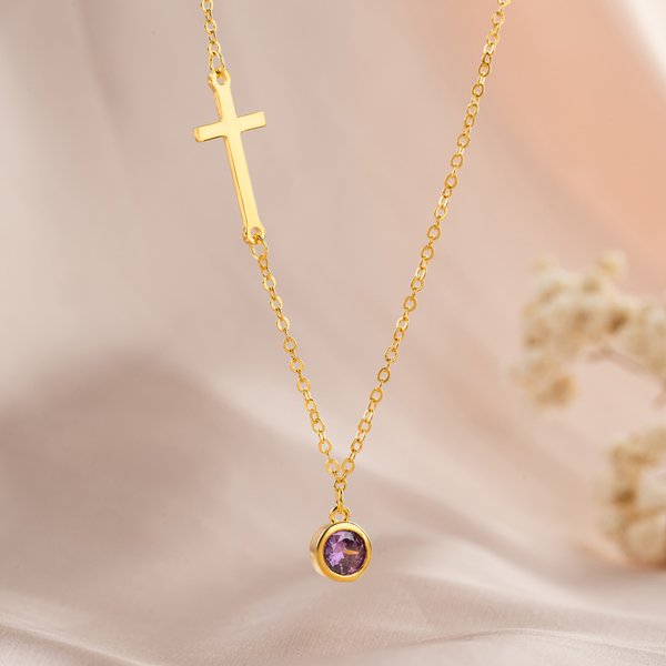 Personalisierte Birthstone Cross Dainty Halskette Exquisite Schmuck Geburtstag Jahrestag Taufe Geschenk für Frauen