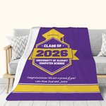 Personalized Multicolor Graduation Hat Soft Fleece Blanket with Year School Name and Warm Text Class of 2026 Gift for Graduate