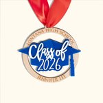Gepersonaliseerd medaille Ornament voor de klas van 2026 met gegraveerde tekst Afstudeergeschenk voor afgestudeerden