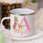 Tazza smaltata da 355 ml personalizzata con iniziale e nome design di Peter Rabbit regalo di Natale e compleanno per bambini