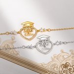 Personalized Dainty Bachelor Hat Heart Zircon Bracelet with Name Woman Jewelry 2026 Graduation Birthday Gift for Graduates