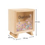 Tirelire en bois personnalisée avec nom et fleur de naissance - Cadeau d'anniversaire pour les enfants