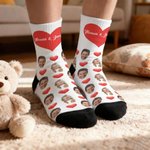 Personalised Romantic Heart Face Photo Mid-Calf/Knee High Socks with Text Mother's Day Father's Day Birthday Gift for Lover Friend Parent