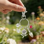 Gepersonaliseerde Geboortesteen Gieter Bloemen Schop Sleutelhanger met Initiaal Bedeltje Moederdag Verjaardagscadeau voor Mama Oma Tuinier