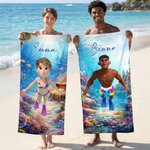 Personalisiertes Strandtuch mit eigener 3D Taucherfigur | mit Namen | sandabweisend | schnelltrocknend | Sommer Urlaub Geschenk für Familie Freunde