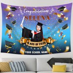 Personalized Multicolour Gradient Congrats Graduation Tapestry Photo Backdrop with Name and Class of 2026 Party Favors for Graduates Seniors