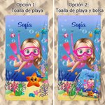 Toalla de playa personalizada de secado rápido con personaje 3D animales marinos y nombre para vacaciones en la playa regalo de cumpleaños para todos