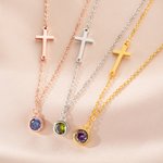 Personalisierte Birthstone Cross Dainty Halskette Exquisite Schmuck Geburtstag Jahrestag Taufe Geschenk für Frauen