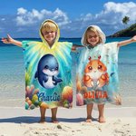Gepersonaliseerd Strandlaken met Naam Onderwaterwereld met Zeedieren Super Absorberend voor Zomervakantie en Verjaardagscadeau voor Jongens en Meisjes