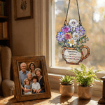 Personalized Birth Flower Stained Glass Design Suncatcher with Title and 1-10 Names Mother's Day Gift for Grandma Mom