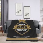 Personalized Multicolor Graduation Hat Soft Fleece Blanket with Year School Name and Warm Text Class of 2026 Gift for Graduate