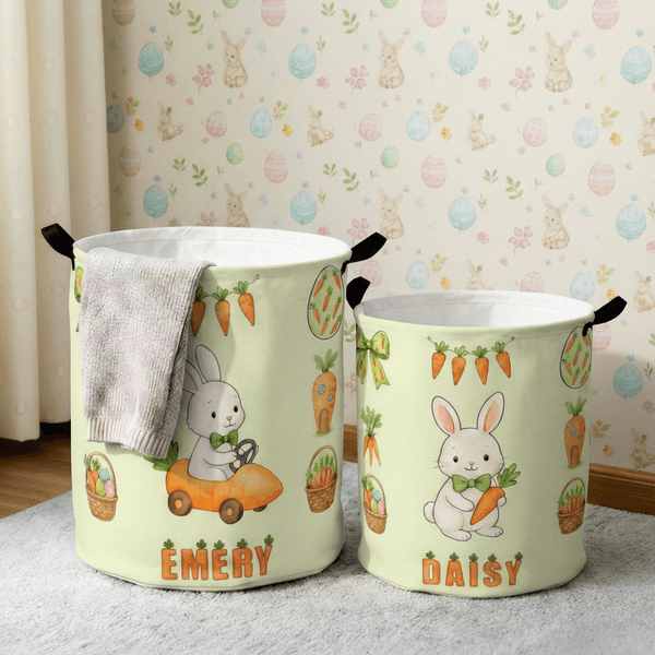 Gepersonaliseerde Leuke Konijn Wortel Wasmand met Naam en Handvat Home Decor Dagelijks Gebruik Paasgeschenk voor Kinderen