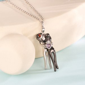 Personalised Couple Hug 2 Birthstones Necklace Dainty Jewellery Valentine's Day  Anniversary Gift for Couples