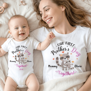 Personalised Cartoon Animal 100% Cotton T-shirt Baby Bodysuit with Name First Mother's Day Gift for New Baby Mom