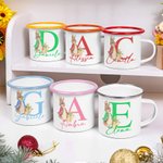 Tazza smaltata da 355 ml personalizzata con iniziale e nome design di Peter Rabbit regalo di Natale e compleanno per bambini