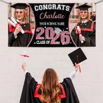 Personalized Multicolor Congrats Glitter Class Of 2026 Graduation Photos Banner with Name and School Name Gift for Graduates