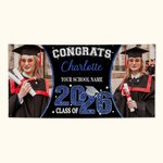 Personalized Multicolor Congrats Glitter Class Of 2026 Graduation Photos Banner with Name and School Name Gift for Graduates