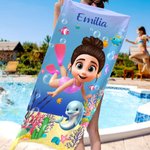 Toalla de playa personalizada de secado rápido con personaje 3D animales marinos y nombre para vacaciones en la playa regalo de cumpleaños para todos