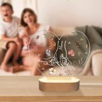 Personalized Holding Hands Birth Flowers Heart-shaped LED Night Light with 1-6 Names and Wooden Base Mother's Day Birthday Gift for Mom Grandma