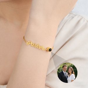 Personalised Photo Projection Design Adjustable Chain Bracelet with Name Dainty Jewellery Mother's Day Memorial Day Gift for Mom Grandma