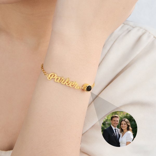 Personalisierte Foto Projektion Design verstellbare Kette Armband mit Namen zierlichen Schmuck Muttertag Memorial Day Geschenk für Mama Oma