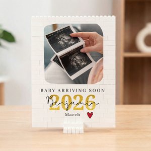 Personalised Baby Ultrasound Photo ABS Brick Puzzle with Name Year and Stand Birthday Anniversary Mother's Day Father's Day Gift for New Mom Dad