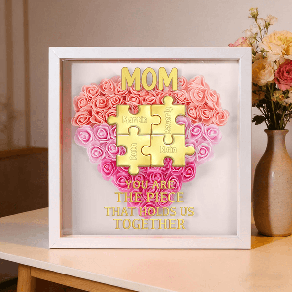Personalized 2-8 Puzzle Names Love Paper Flower Shadow Box Frame with Title Home Decor Mother's Day Gift for Women