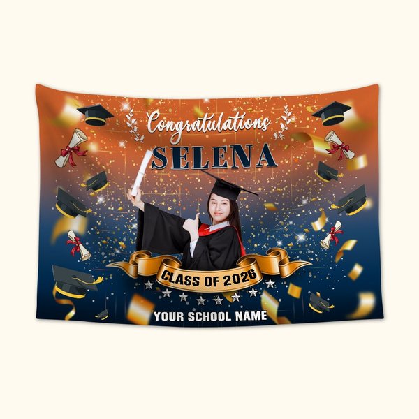 Personalized Multicolour Gradient Congrats Graduation Tapestry Photo Backdrop with Name and Class of 2026 Party Favors for Graduates Seniors