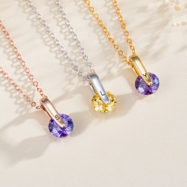 Personalized 1-5 Birthstones Rotating Necklace with Initial Dainty Jewellery Birthday Anniversary Mother's Day Gift for Mom Friend