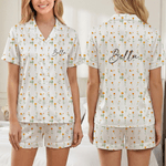 Personalisierte Blume Kurzarm Pyjama Set mit Namen Sommer Haus Kleidung Geburtstag Geschenk für Frau beste Freundin