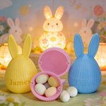 Personalised Multicolor Cute 3D-Printed Bunny Ear Design Easter Egg with Name Easter Egg Hunt Party Gift for Kids