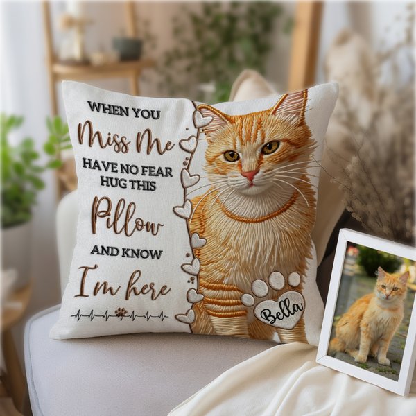 Personalized Imitation Embroidered Pet Photo Heart Paw Print Soft Throw Pillow Cover with Name Meaningful Birthday Gift for Cat Dog Pet Owner